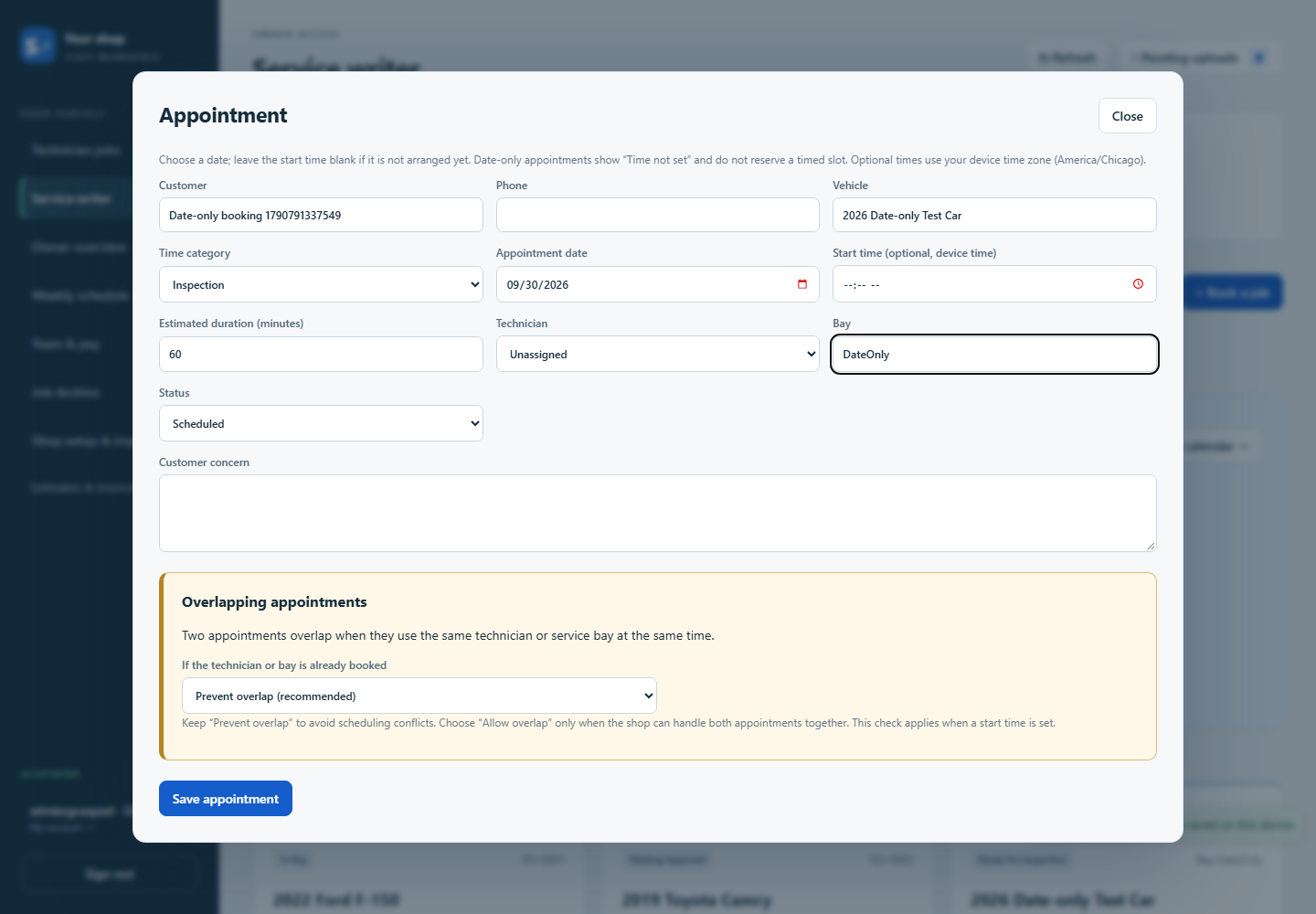 Appointment booking and scheduling form