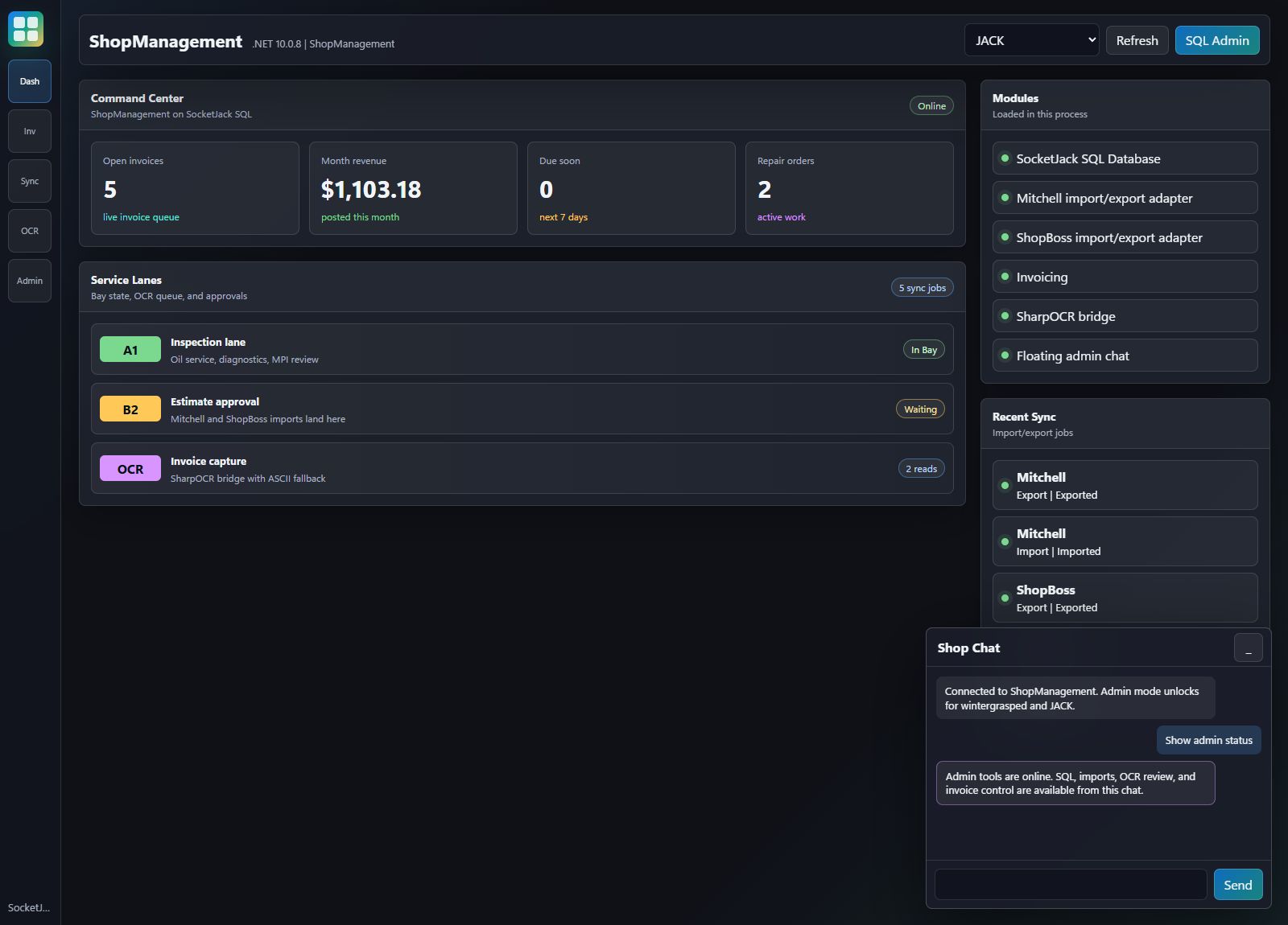 Command center dashboard and module overview