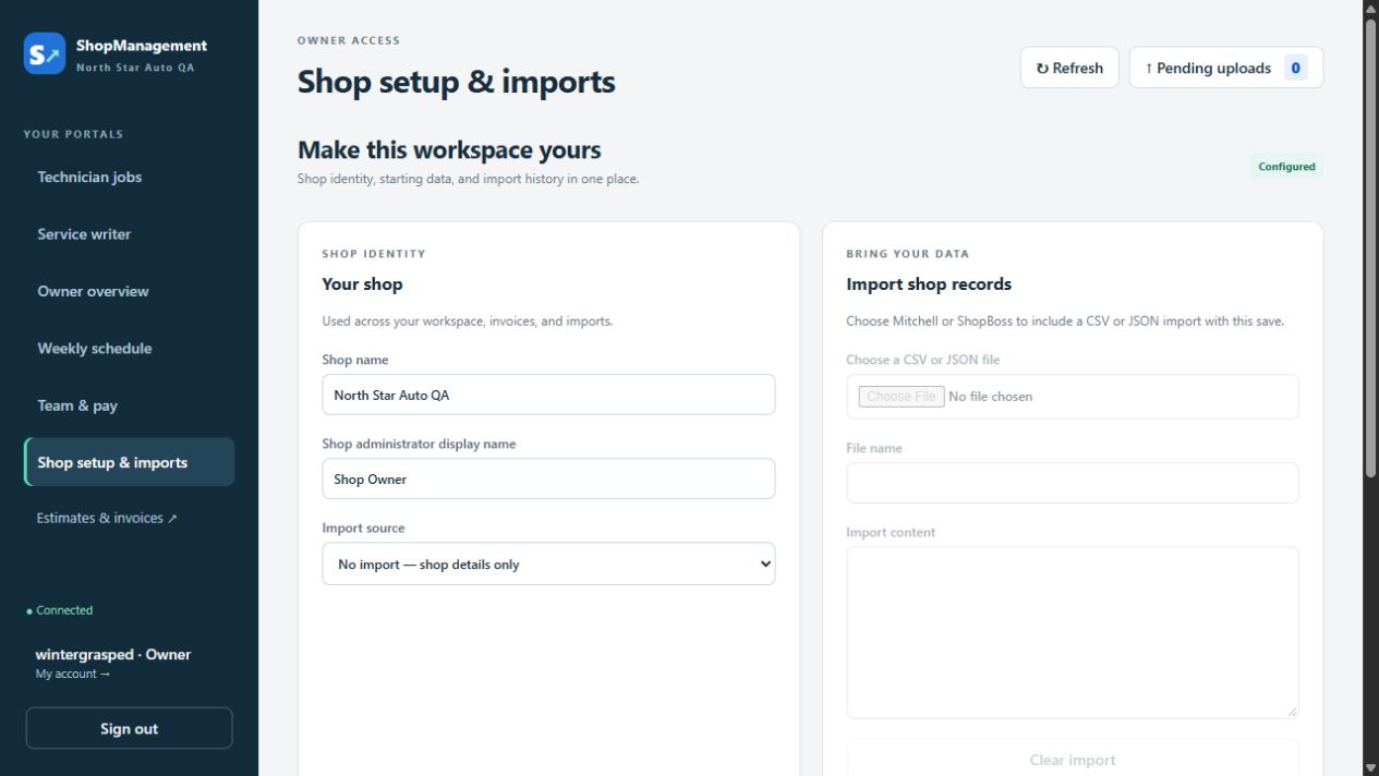 Shop identity and workspace setup