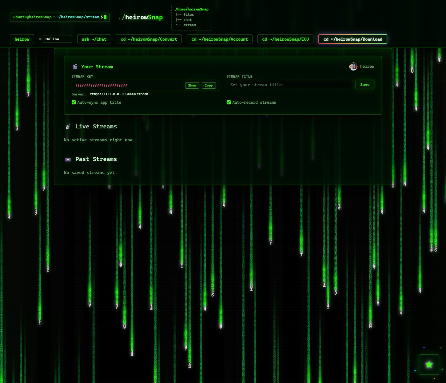 Stream dashboard with the stream key concealed
