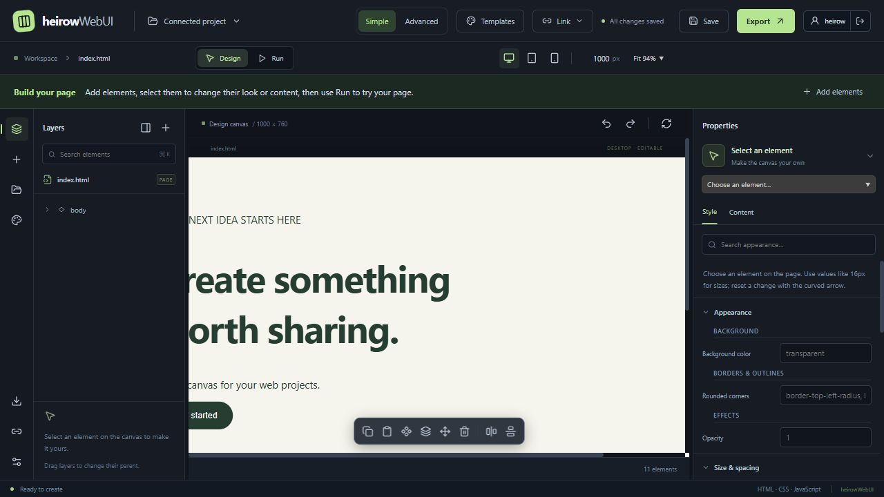 Visual canvas and layers in the connected sample project