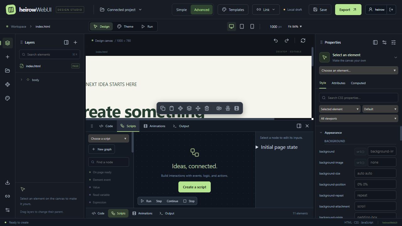 Visual JavaScript in the connected sample project