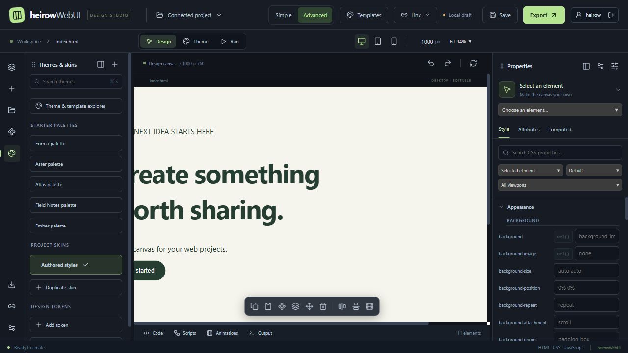 Themes, skins and design tokens in the connected sample project